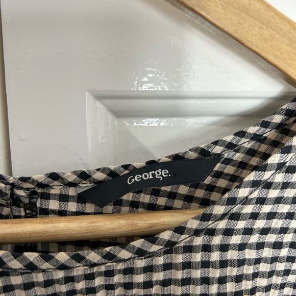 George top UK 16 black beige gingham check plaid frill blouse - Picture 4 of 9
